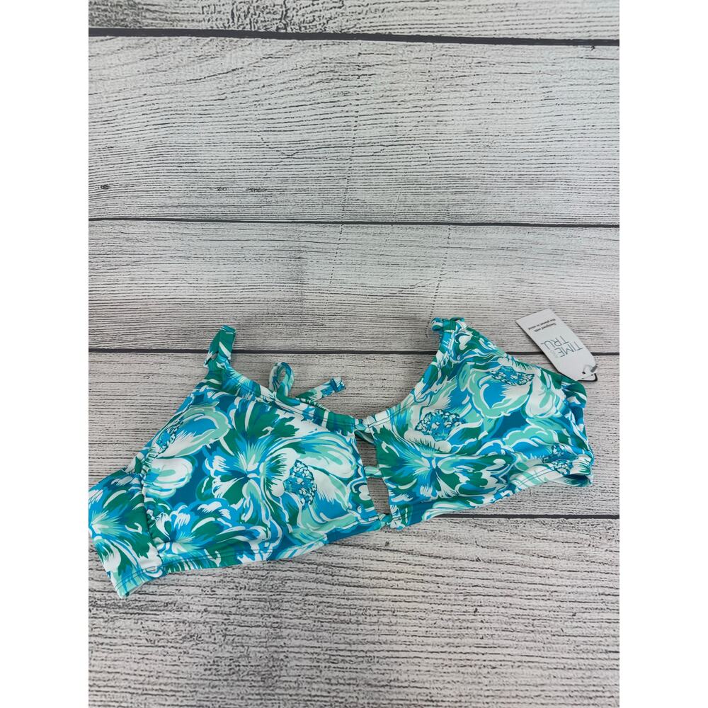 Time & Tru Plus Size Blue & White Floral Swimsuit Top Size 1X